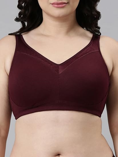 Enamor A112 Women's Smooth Super Lift Classic Bra – Stretch Cotton, Non-Padded, Wirefree, Full Coverage Maroon